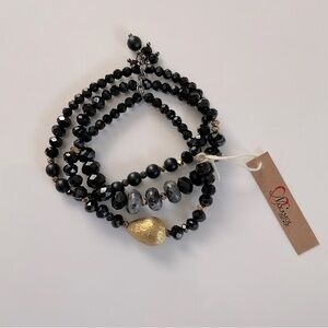 Sparkly NAKAMOL CHICAGO Three Strand Bead and Stone Bracelet